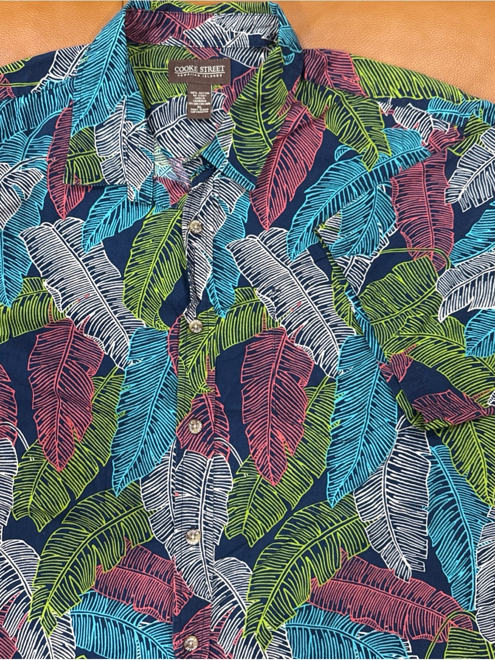 Cooke Street Hawaiian Islands Men’s XL Aloha Shirt 100% Cotton Tropical Leaf